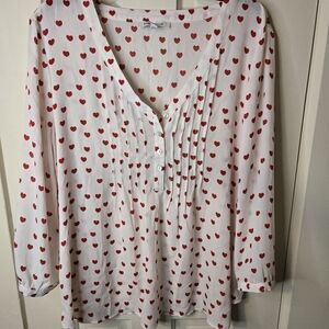 Rose & Olive White Blouse with Red Heart Pattern